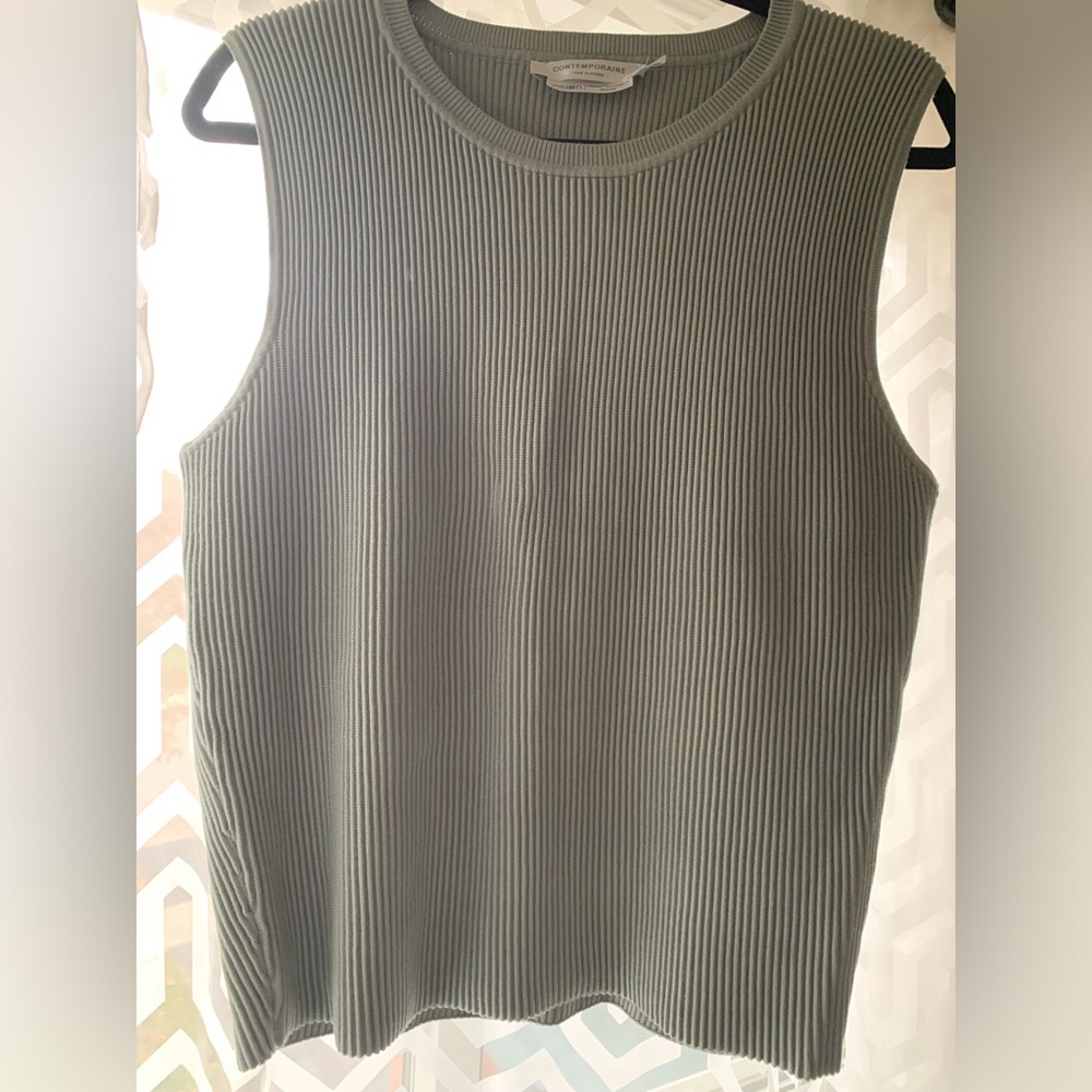 Simons Ribbed Sleeveless Knit Top in Sage Green